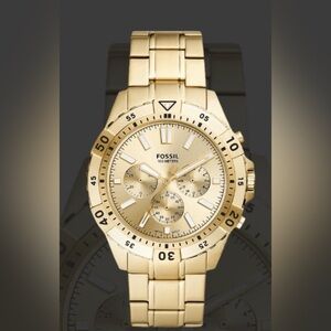 Fossil Garrett Chronograph Gold Dial Gold Steel Strap Watch For Men